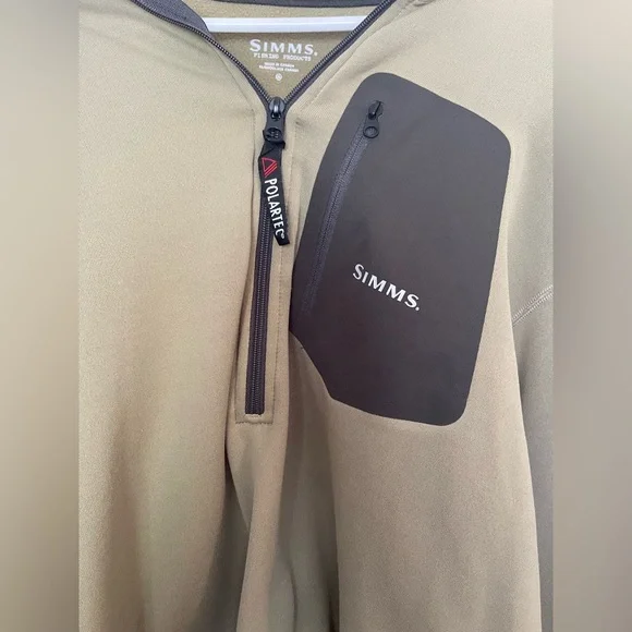 Simms Tan and Brown Outdoor Half-Zip Fleece Pullover - Picture 3 of 5